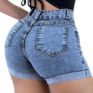 Short Jeans Feminino Comfort Cintura Alta com Lycra Escuro — foto 5