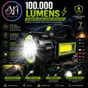 Lanterna tática 100.000 lumens recarregável Solar usb — foto 5