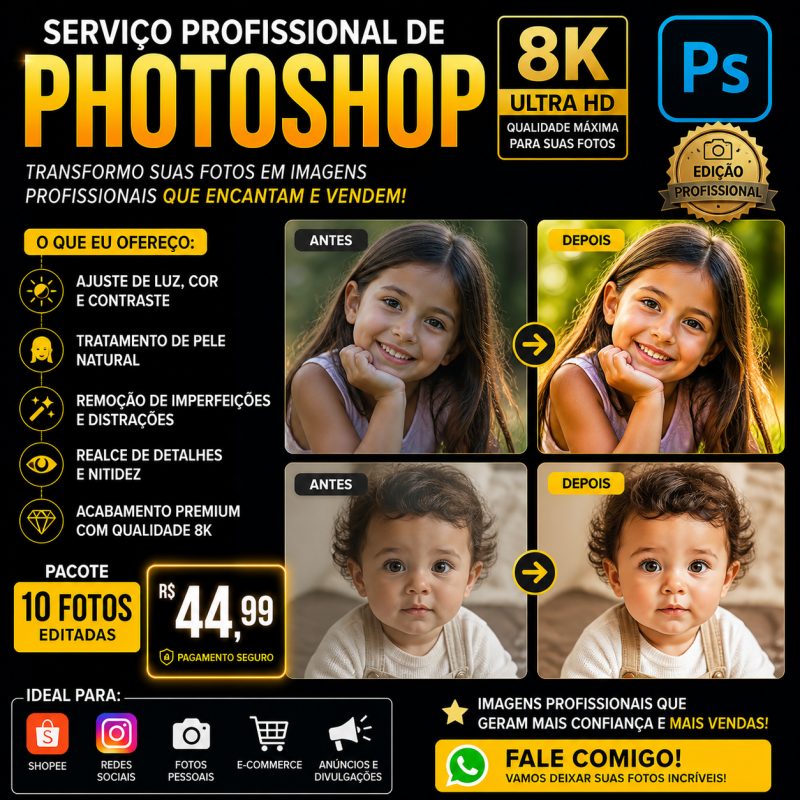 Edição profissional em até 10 fotos Qualidade ULTRA REALISTA 8K