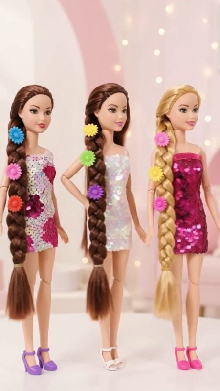 Kit Boneca Tipo Barbie,com Vestido de Lantejoulas, Escolha o seu Kit preferido