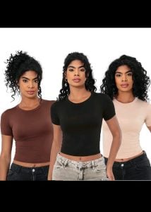 KIT 3 Baby Tee Feminina Blusa Slim Fit Manga Curta Blusa De Compressão Blusa Femina — foto 5