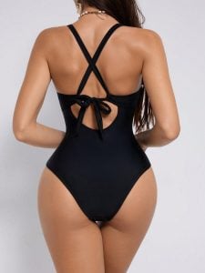 Maiô Feminino de Cor Sólida com Costas Cruzadas — foto 6