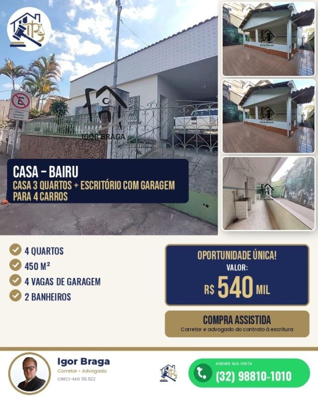 Casa para Venda em Juiz de Fora, Bairu, 4 dormitórios, 3 banheiros, 4 vagas