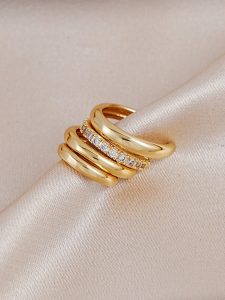 4 Peças Conjunto de Brincos de Orelha Minimalista com Zircônia Cúbica - Pode Ser Empilhado — foto 4