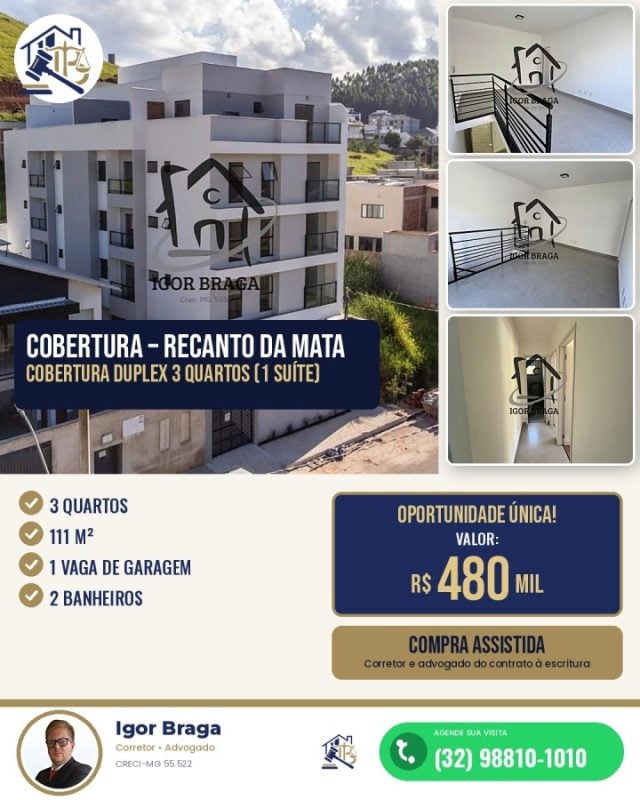 Cobertura para Venda em Juiz de Fora, Recanto da Mata, 3 dormitórios, 1 suíte, 2 banheiros
