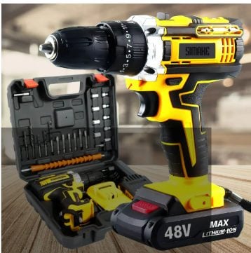 Parafusadeira Furadeira C/ 2 Baterias Maleta Kit Completo Led Eixo Flexível Vários Níveis