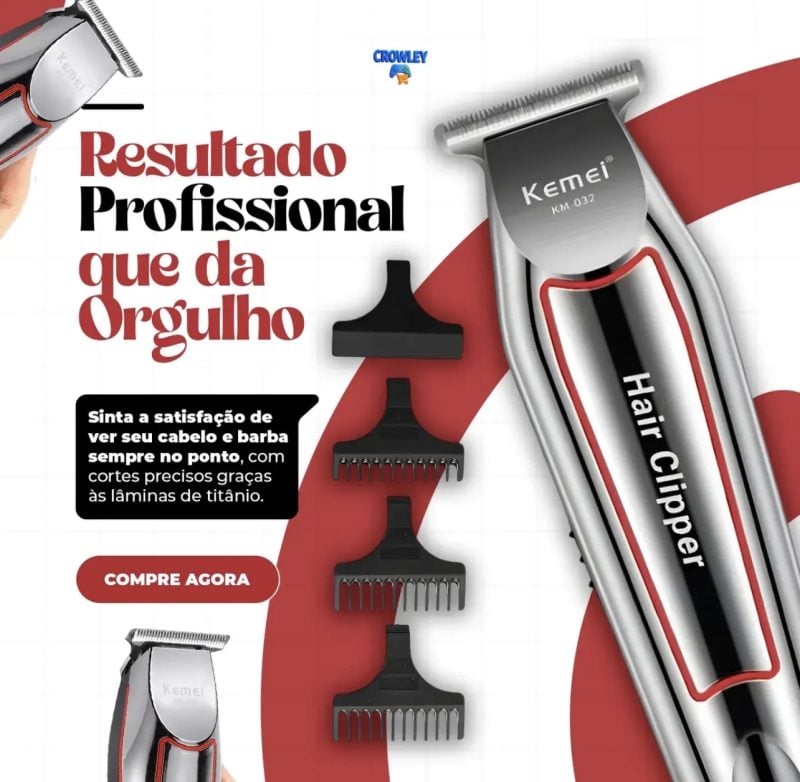 Maquina Acabamento Cortar Cabelo Barba E Pelos Kemei 032