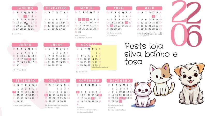 Calendarios digitatal pets shop