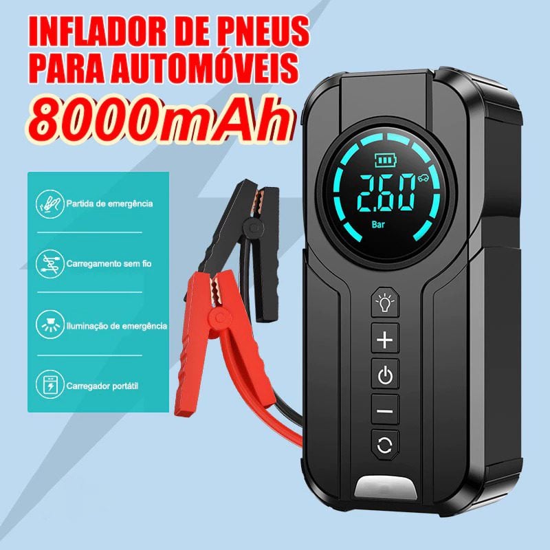 Auxiliar de Partida Carregador Bateria Com Compressor de Ar Emergência Portátil Veicular — foto 2