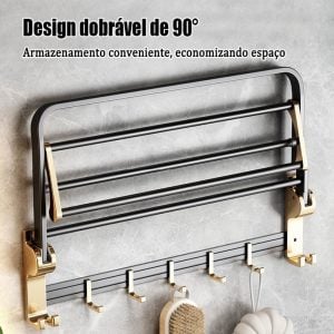 Rack de armazenamento de banheiro em alumínio dourado preto MEIDOO — foto 3