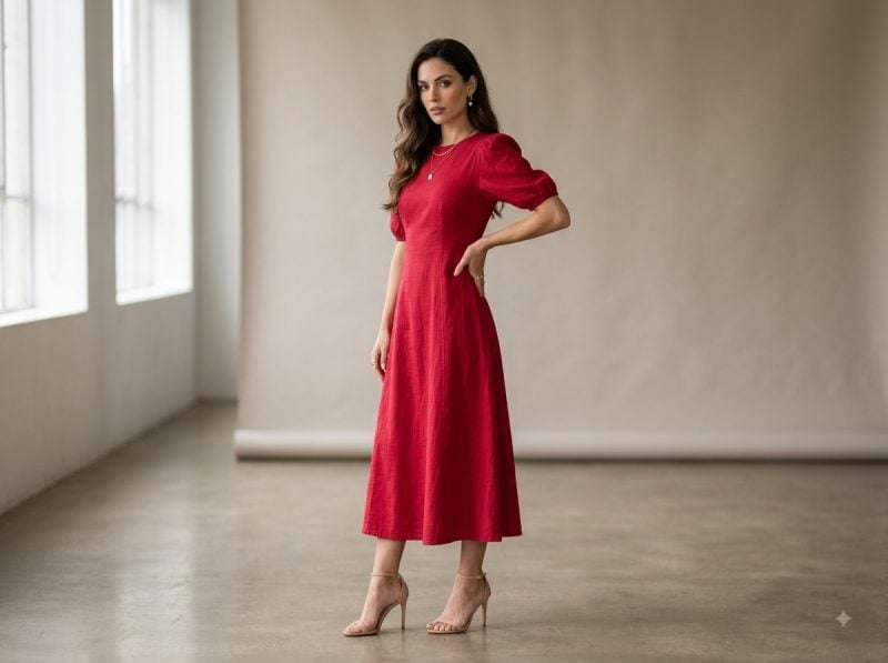Vestido Midi Vermelho Algodão Tamanho M,G,GG,P (Novo)