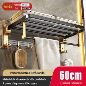 Rack de armazenamento de banheiro em alumínio dourado preto MEIDOO — foto 15