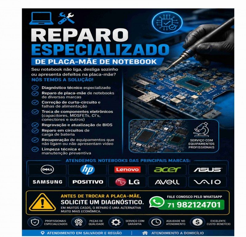 Assistência informatica/ Reparo placa mãe notebook