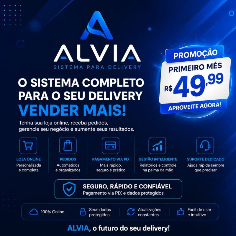 ALVIA Gerenciador de delivery com cardápio digital.