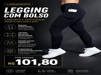 Calça Legging Suplex Poliamida C/ Bolso Lateral Corrida