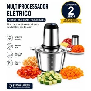 Moedor De Carne Elétrico Processador De Alimentos Inox 2L 220V Triturador Multifunção Pica — foto 11