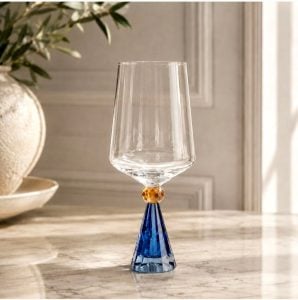 Jogo 6 Taças Vidro Vinho Diamond Cristal Base Azul e Âmbar 595ml BTC — foto 3