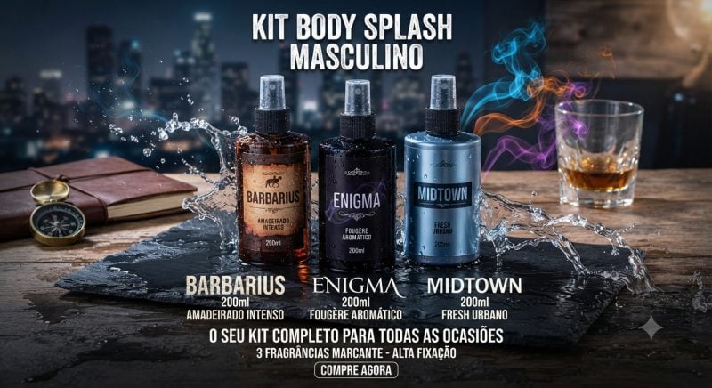 Kit Body Splash Masculino Barbarius + Enigma + Midtown 200ml