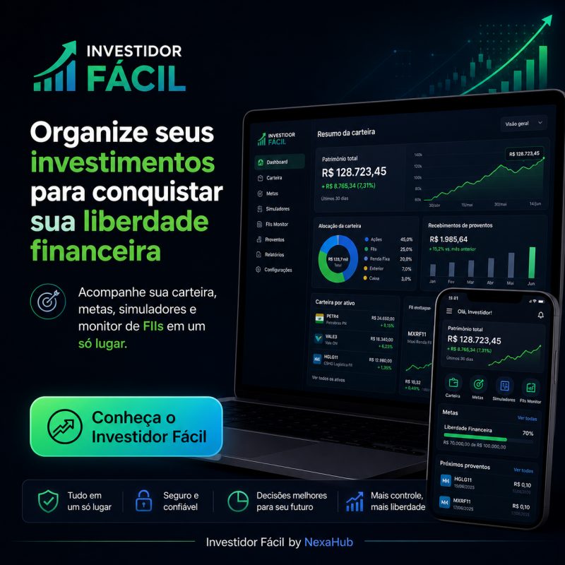 Organize seus investimentos em um painel simples