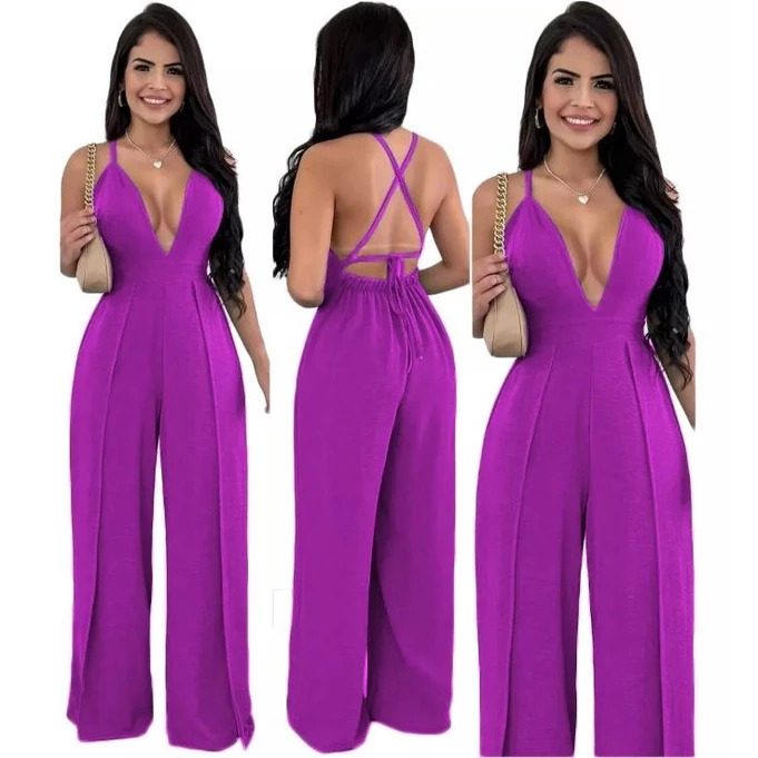 Macacao Feminino Decotado Alcinha 2 Fendas Pantalona — foto 2