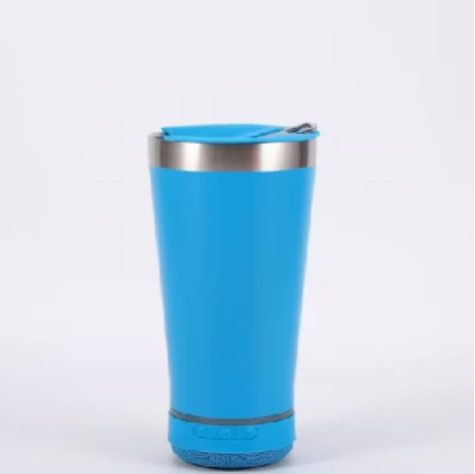 Copo térmico inox com tampa abridor e caixa de som com Bluetoo e ledth de várias cor