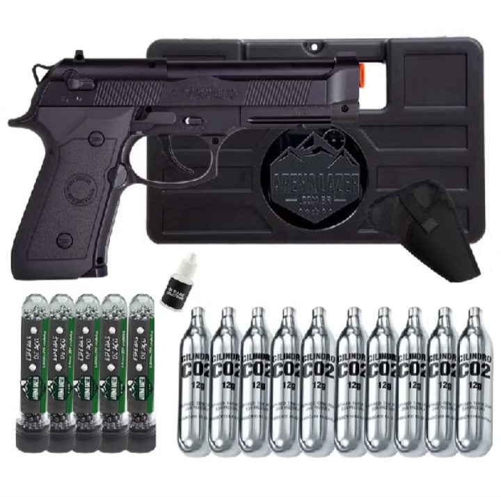 Kit Pistola CO2 Rossi M9 6mm + 10 CO2 + 1000 Esferas Aço + Maleta + Óleo + Coldre