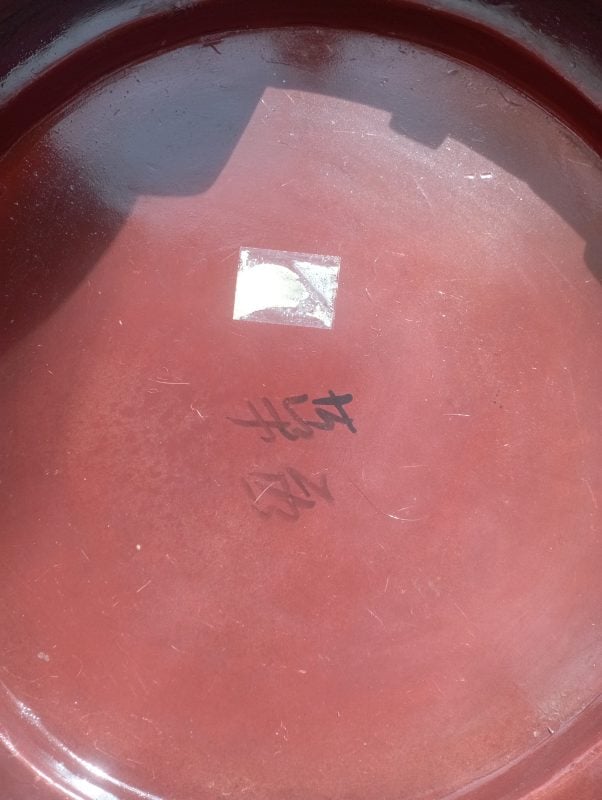 Banqueta mesinha oriental antiga laca com madrepérola
