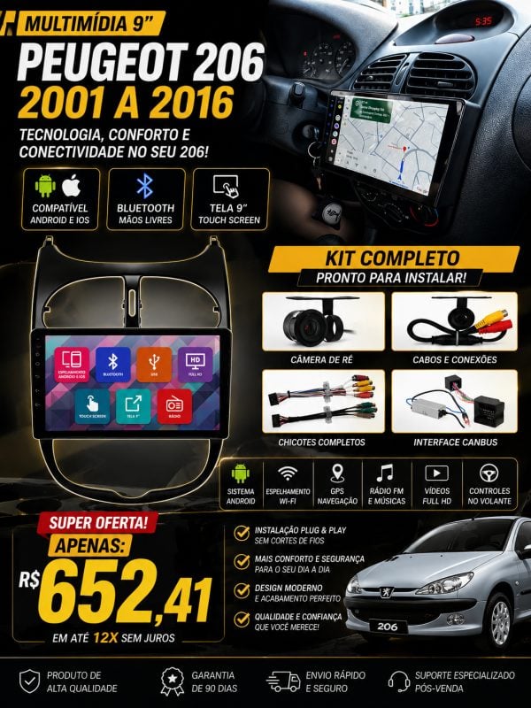 Central multimidia kit peugeot 206
