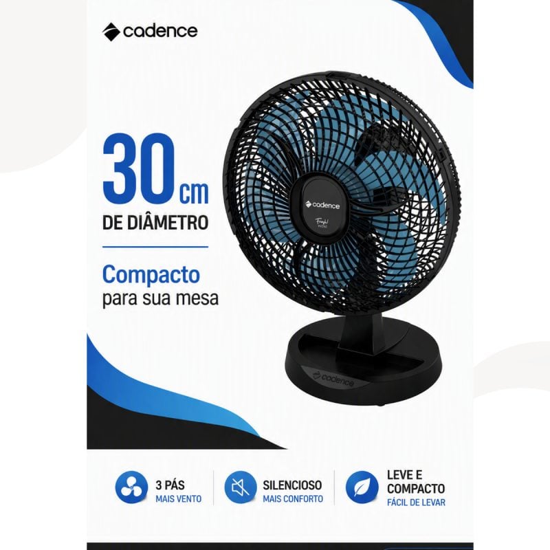 Ventilador Cadence 220v Fresh Mini 30cm Vtr310 Preto/azul