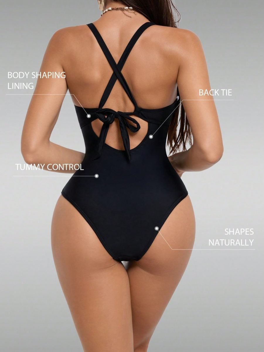Maiô Feminino de Cor Sólida com Costas Cruzadas — foto 2
