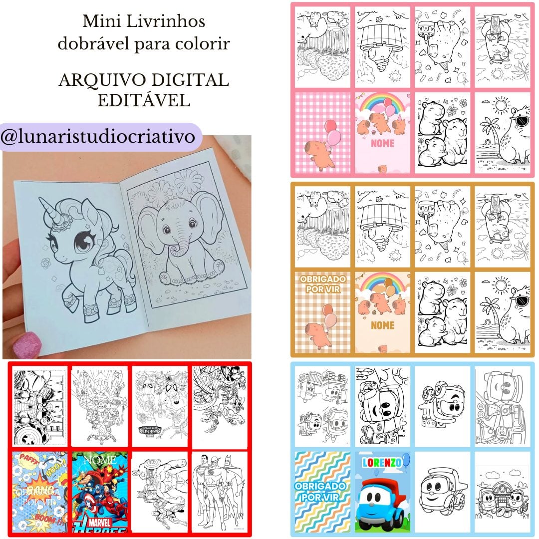 Pack 150 Mini Livrinhos de Colorir PDF Editável Canva Digital — foto 2