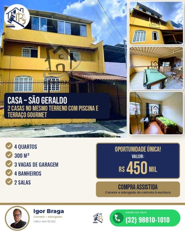 Casa para Venda em Juiz de Fora, São Geraldo, 4 dormitórios, 2 suítes, 4 banheiros, 3 vaga