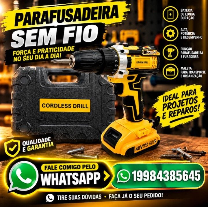 Kit Furadeira Sem Fio Portátil, Duas Baterias E Carregador