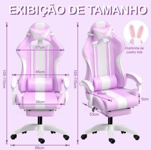 Cadeira Gamer Python Fly Lilás Rosa com Orelhinhas de Coelho Reclinável — foto 3