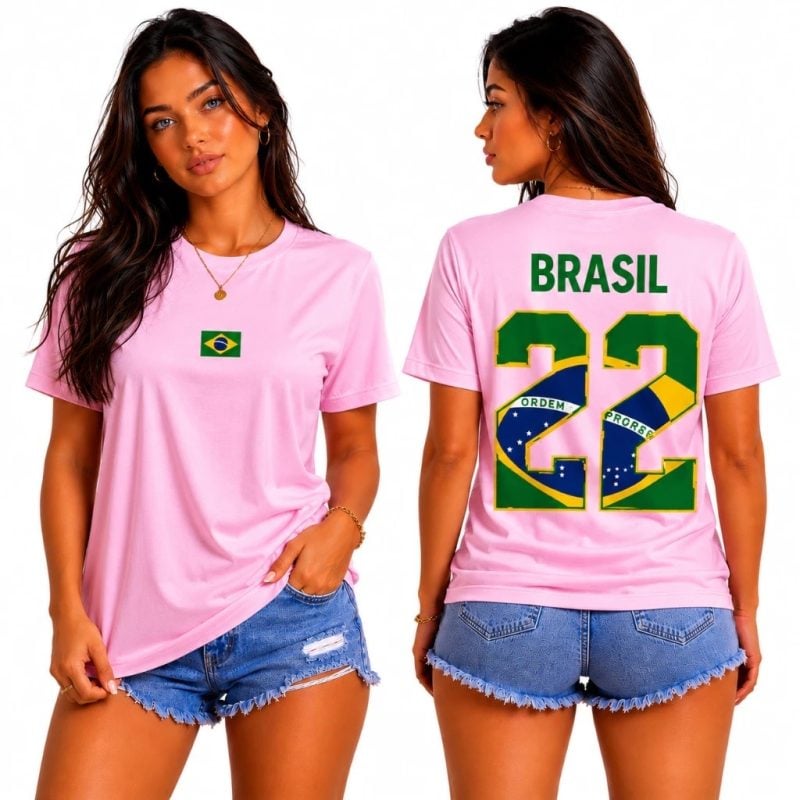 Camiseta Unissex Com Bandeira Brasileira Estampa 22 Brasil Blusa Casual 100% Algodão Prem