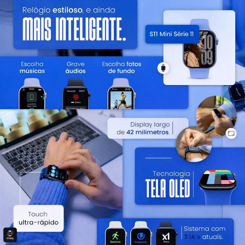 Relógio microwear smartwatch S11 mini meries 11 42mm Whatsapp Gps Nfc 2026 Preto SMARTWATCH — foto 2