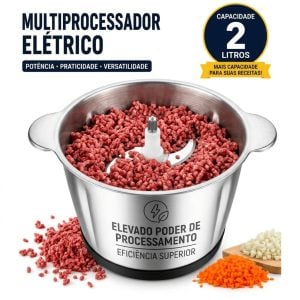 Moedor De Carne Elétrico Processador De Alimentos Inox 2L 220V Triturador Multifunção Pica — foto 10