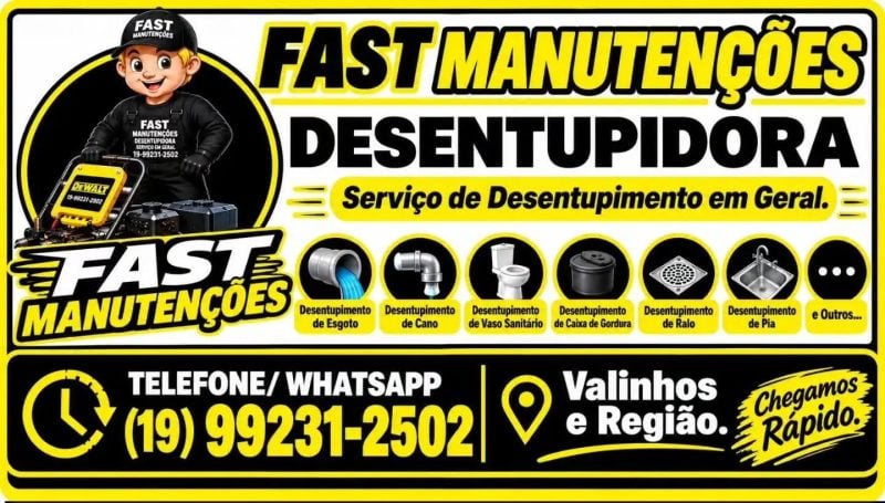 Desentupidora em Valinhos 19-99231-2502 Fast Manutenções - Desentupimento