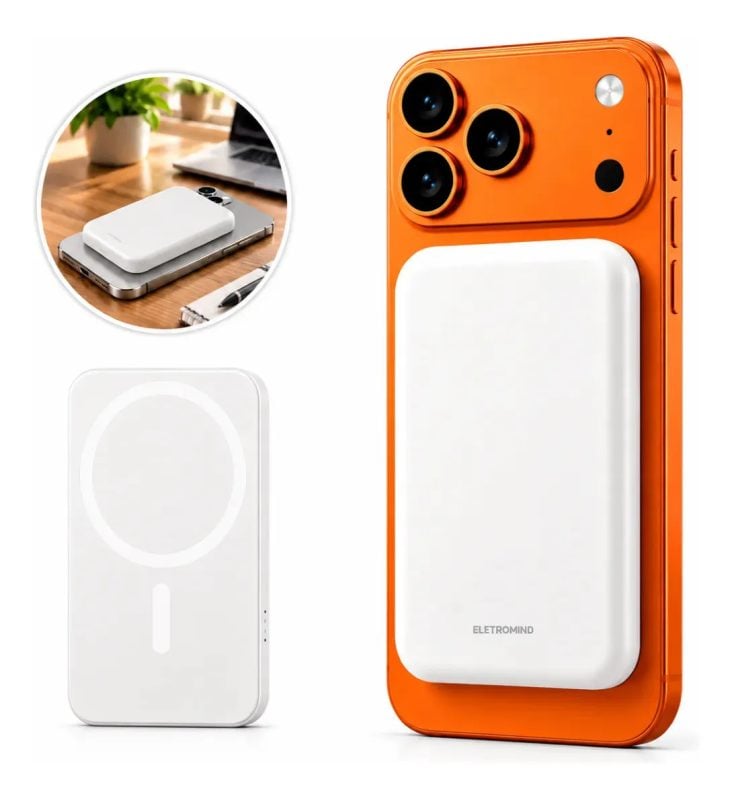 Power Bank Magnético 5000mAh Sem Fio Compatível com MagSafe para iPhone