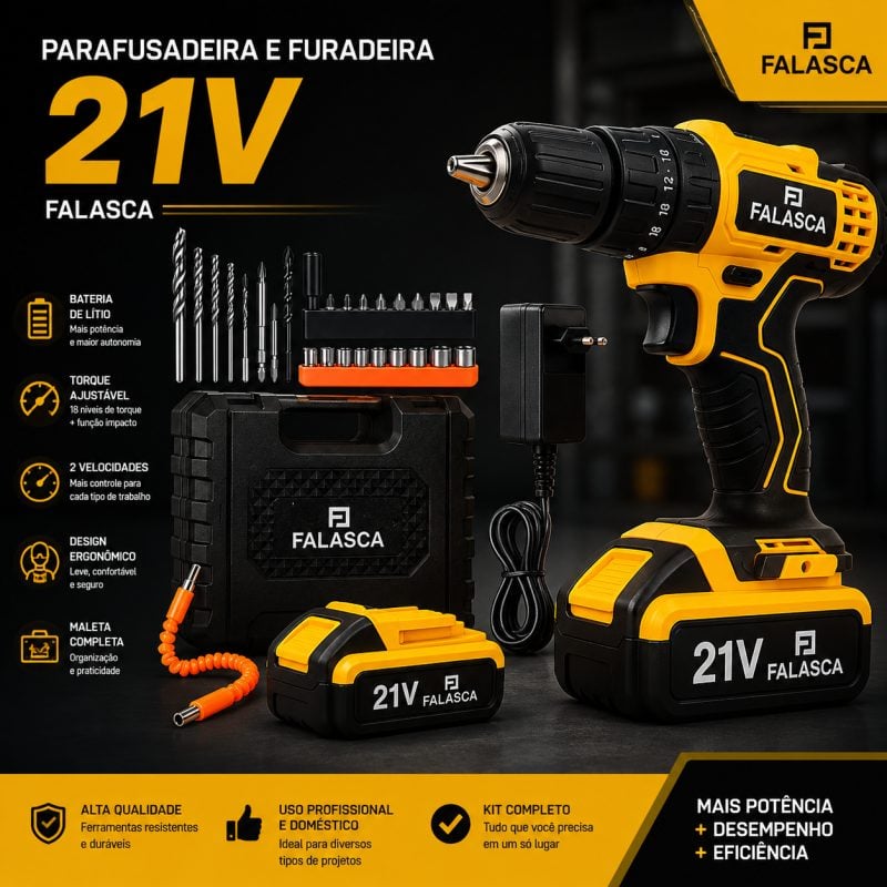 Parafusadeira E Furadeira A Bateria Pf21b2 21v Com Duas Baterias