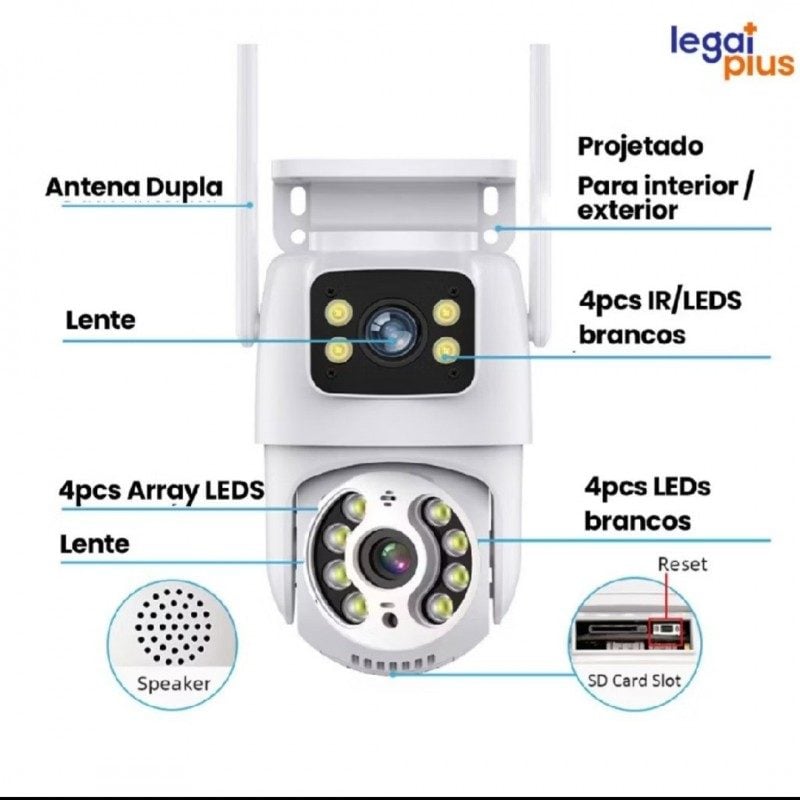 KIT Câmera De Segurança Lente Dupla IP66 Wi-Fi 360° Sensor Movimento Visão Noturna+MICROSD 16GB — foto 2