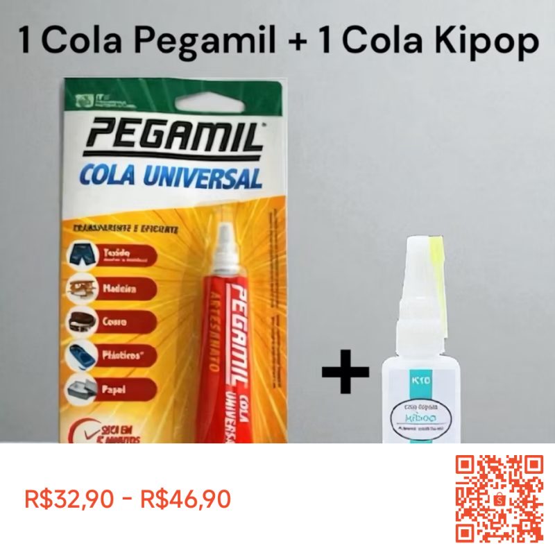Confira Kit 2 Colas Artesanato 1 Pegamil 17gr + 1 Cola Instantânea Kipop