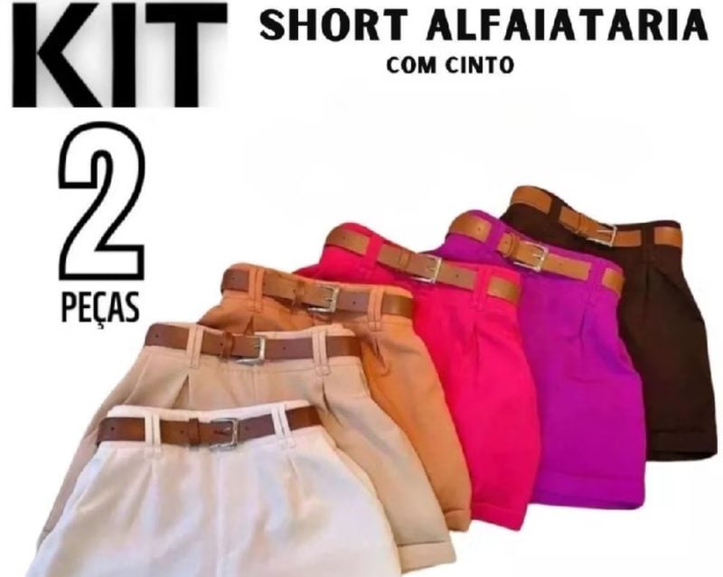 Kit 2 Short Feminino Alfaiataria Social com dois Cinto Cintura Alta PROMOÇÃO.