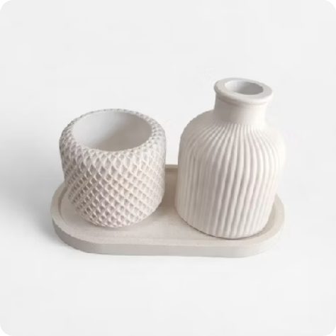 Kit Vasos Decorativo Com Bandeja De Gesso Vasinhos Decoração Ambiente