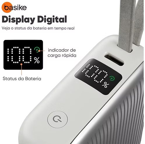 Power Bank Basike 10000 mAh com Cabo USB-C e Carregamento Rápido 35W para iPhone e Samsung — foto 2