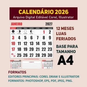Pack 8 Bases editáveis em vetor de Calendários 2027 Cdr - Ilustrator - Photoshop — foto 12
