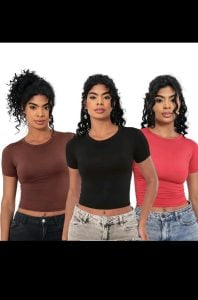KIT 3 Baby Tee Feminina Blusa Slim Fit Manga Curta Blusa De Compressão Blusa Femina — foto 3