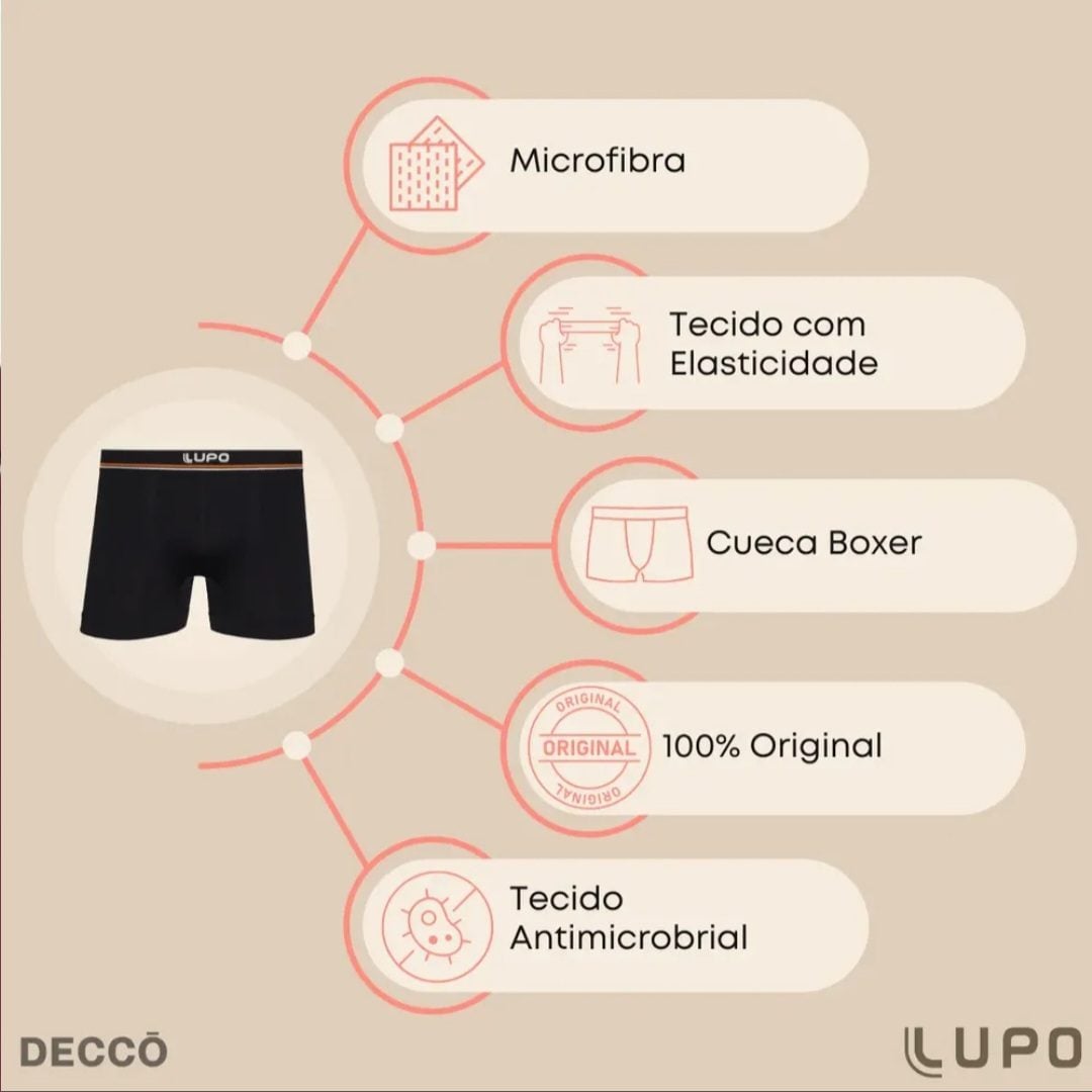 Kit 6 Cuecas Lupo Boxer Box Sem Costura Basic Microfibra — foto 2